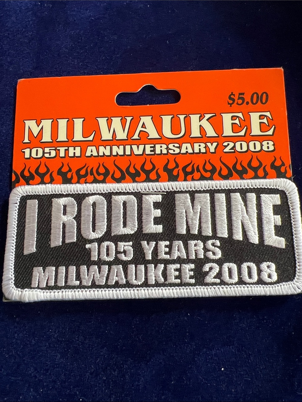 MILWAUKEE 105th Anniversary 2008 I RODE MINE Patch - White on Black